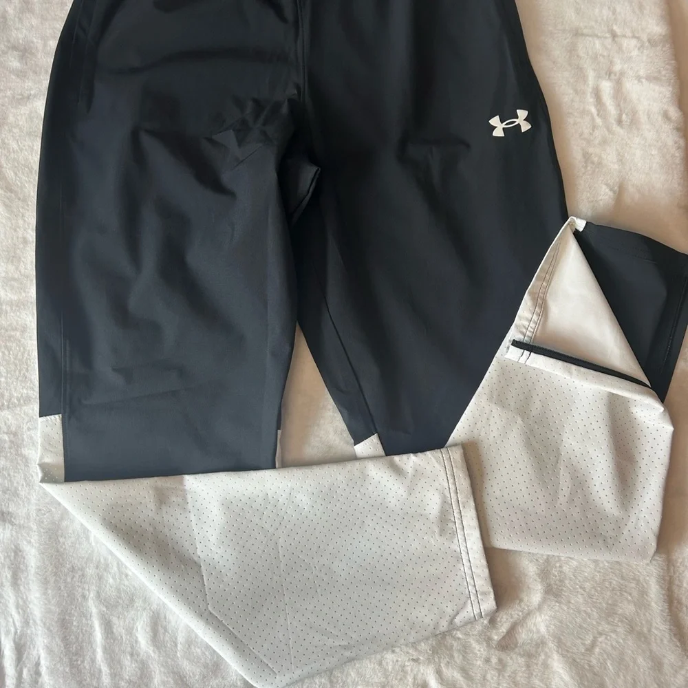 Under Armour Boys XL Rival Stretch Woven Pants Black White Ankle Zip NWT